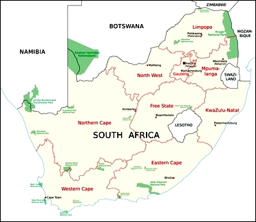 Navi mieten Südafrika, Nationalparks-Karte